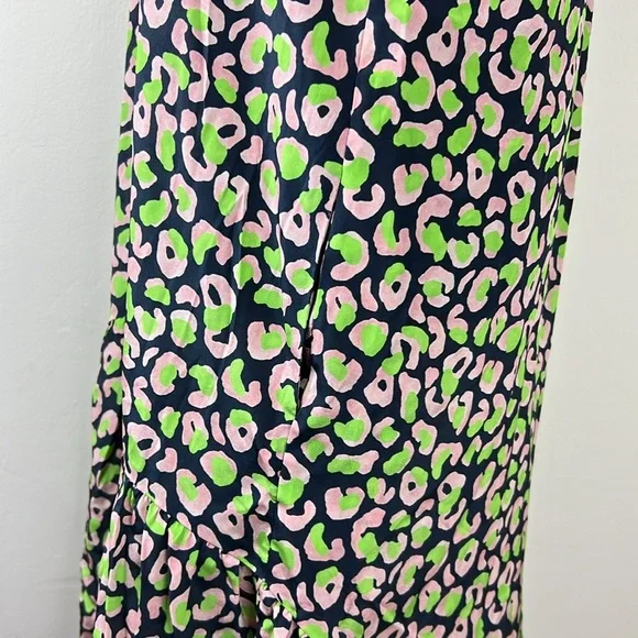 TUCKER NYC Green Laura Silk Midnight Leo Animal Print Dress XS